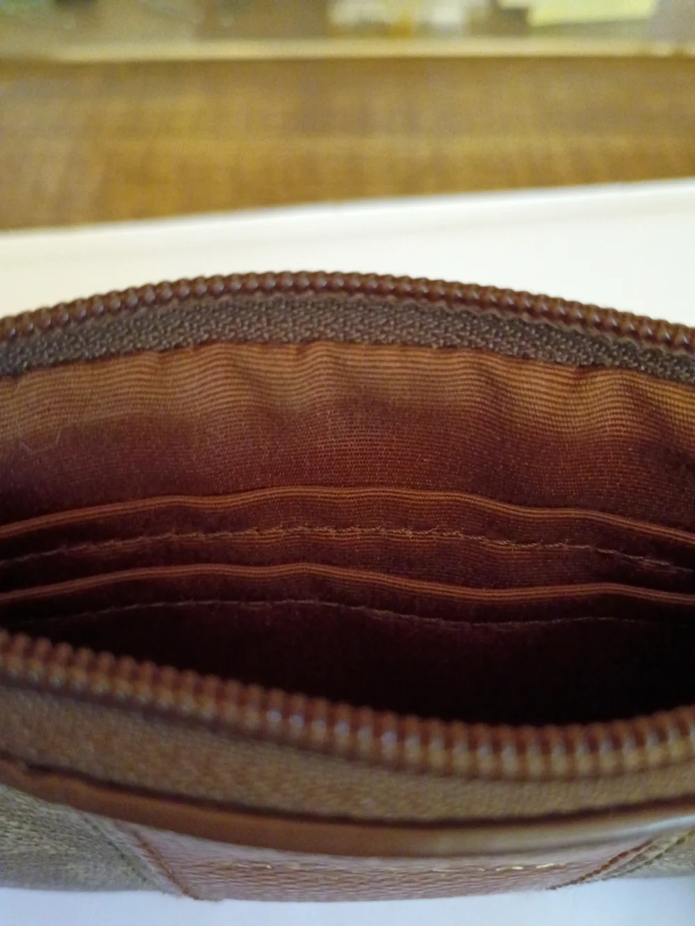 Coach Brown Signature Canvas Wristlet with Gold Logo